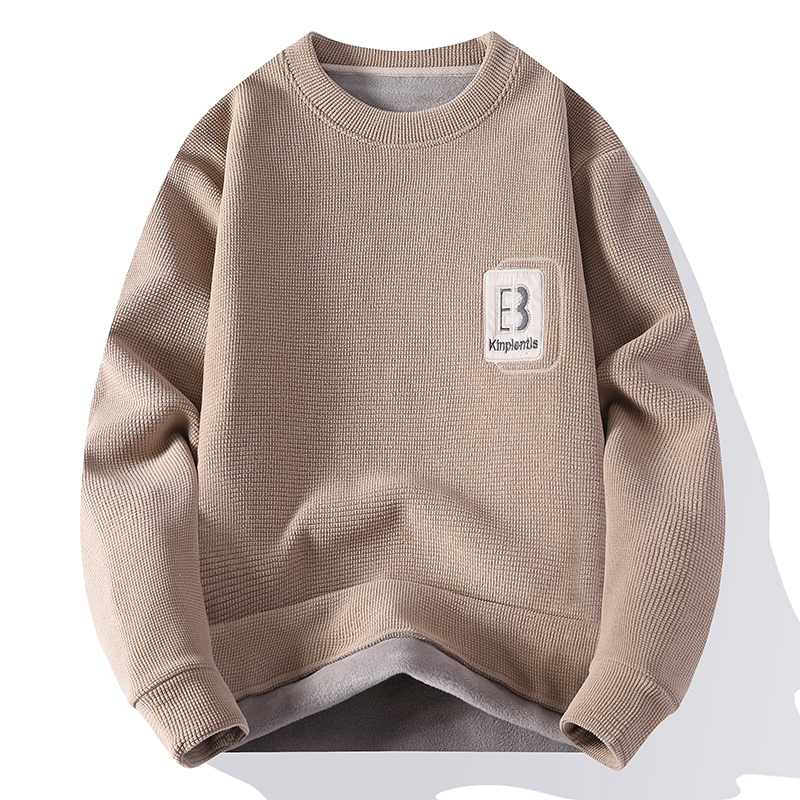 2025新款男士圆领加绒加厚针织衫宽松保暖打底毛衣冬季打底衫潮牌