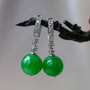 新中式缅甸帝王绿干青翡翠色耳坠阳绿辣绿显白耳环耳钩气质百搭女