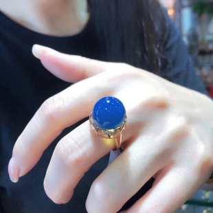 2020新款 多米尼加蓝珀戒指925银镀玫瑰金净水高蓝无杂蓝珀戒指女