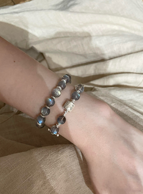 天然灰月光石手链s925纯银手串小众设计灯泡水晶手工串珠小众男女