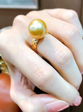 南洋大溪地金珍珠时尚简约气质优雅s925镶嵌纯银戒指指环活口女款