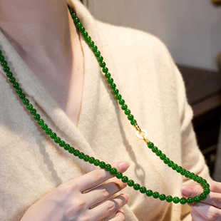 原创新中式天然和田碧玉项链万能链菠菜绿毛衣链俄料多圈手链百搭