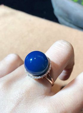 多米尼加蓝珀戒指925银镀18k金净水高蓝无杂蓝珀琥珀蜜蜡戒指活口