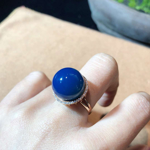 多米尼加蓝珀戒指925银镀18k金净水高蓝无杂蓝珀琥珀蜜蜡戒指活口