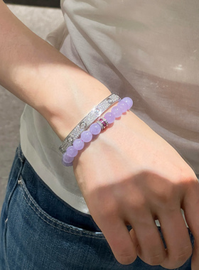 紫罗兰翡翠干青单圈手串紫水晶紫翡手链小众设计送闺蜜饰品礼物女