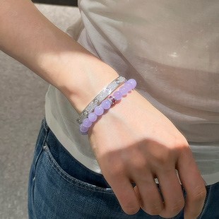 紫罗兰翡翠干青单圈手串紫水晶紫翡手链小众设计送闺蜜饰品礼物女