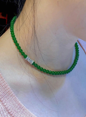 周冬雨同款翡翠正阳绿色小米珠天然冰种干青项链手链锁骨链毛衣链