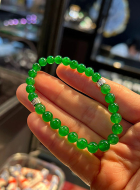 新中式正阳绿翡翠手串冰透辣绿色天然干青单圈手链叠戴显白圆珠女