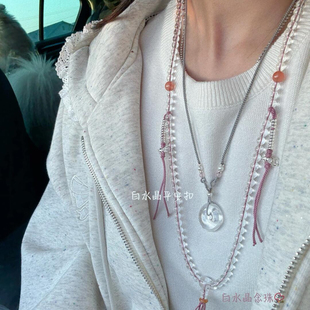 双A净体天然白水晶佛珠项链纯银108颗念珠毛衣链手链文玩百搭男女