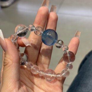 天然巴西白水晶手链高品质冰透海蓝宝18mm转运珠手串小众男女款
