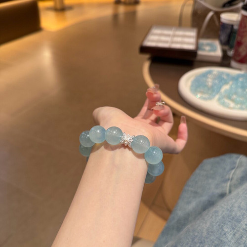 夏日海洋| 天然海蓝宝水晶手串送闺蜜女友礼物显白老矿原料蓝水晶