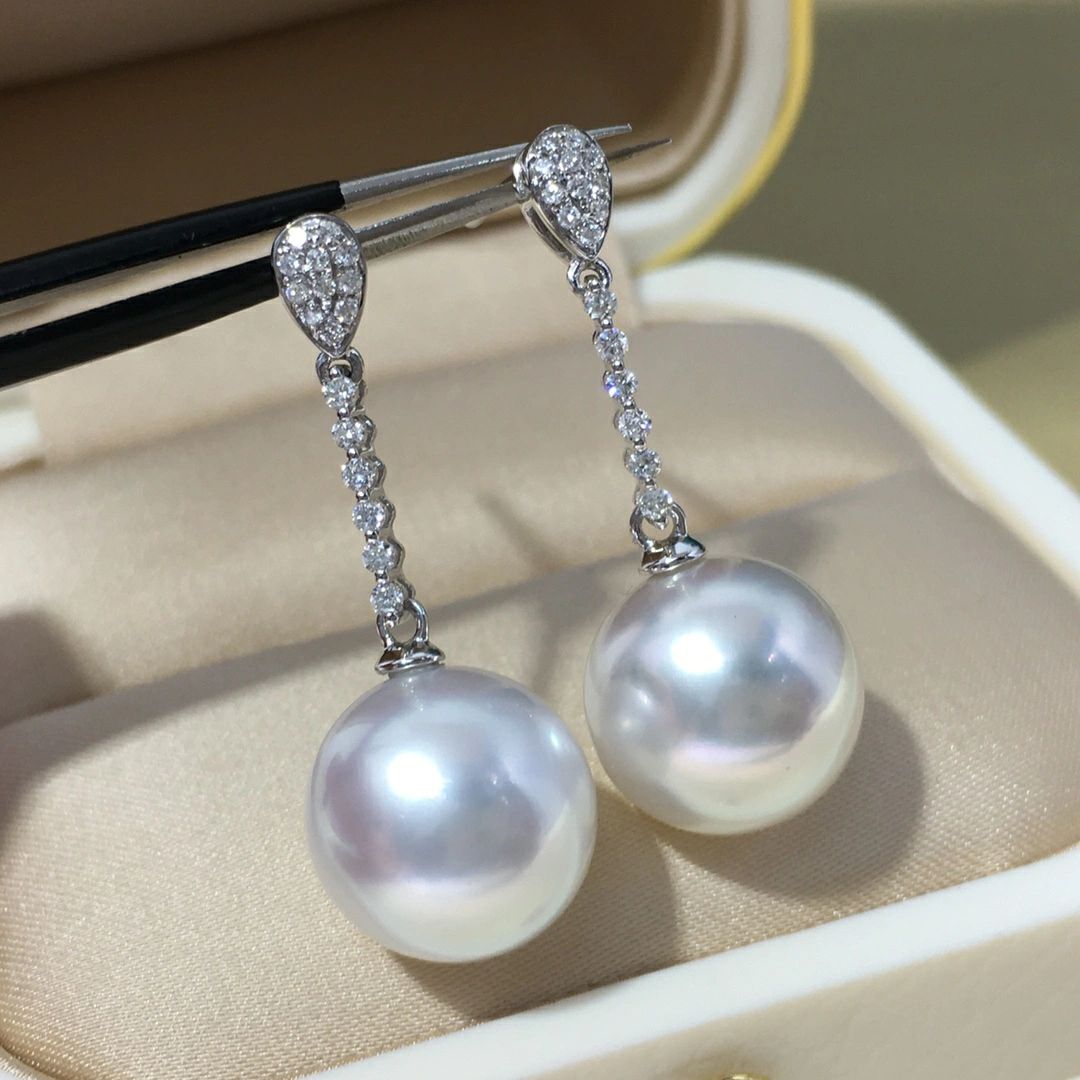 2019 新品南洋金珍珠耳钉S925银镀18K金女款耳环正圆无暇珍珠耳勾