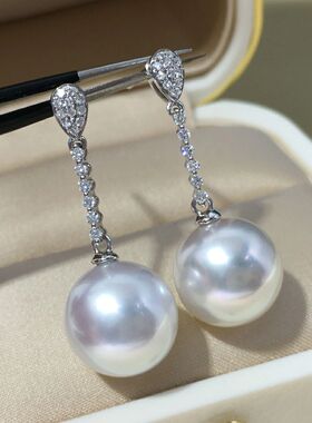 2019 新品南洋金珍珠耳钉S925银镀18K金女款耳环正圆无暇珍珠耳勾