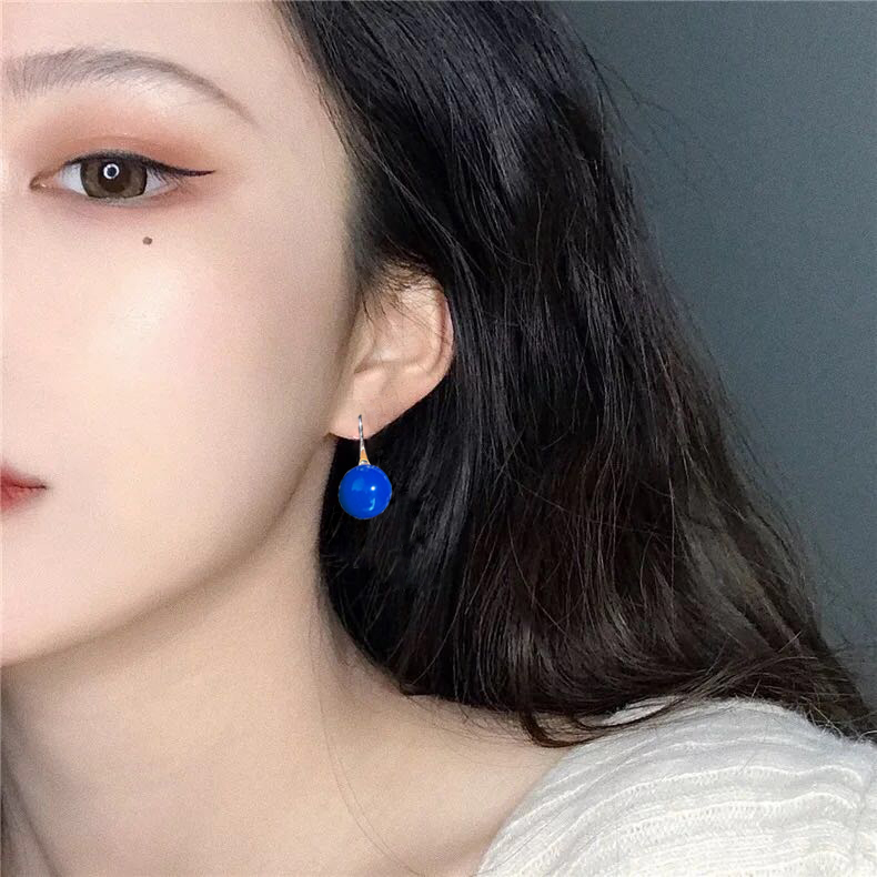 2019新品多米尼加蓝珀耳钉净水蓝珀耳线琥珀蜜蜡耳勾女款