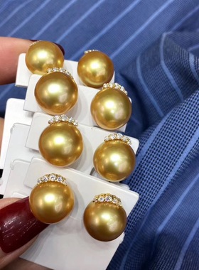 南洋金珍珠耳钉澳洲白珍珠s925银耳饰正圆强光灰珍珠睫毛款耳环女