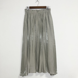 77cm裙长86cm 腰围69 有口袋 L码 古着vintage碎褶裙杏底丝光绿