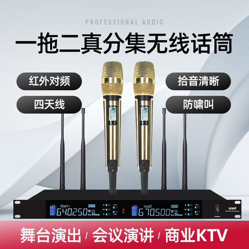 SKM9000无线话筒一拖二麦克风家用唱歌KTV卡拉OK专业舞台演出会议