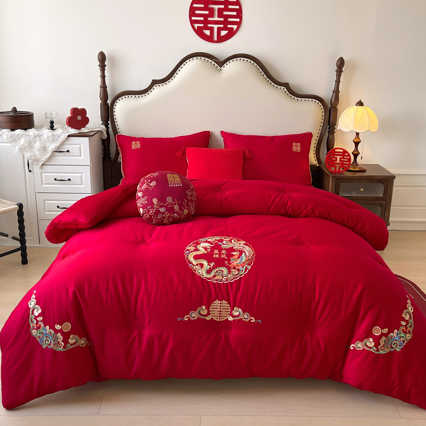 2025新款60S全棉龙凤呈祥婚庆被子喜被绣花冬被被芯四季被春秋被