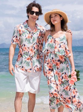 夏威夷海边情侣装拍照花衬衫套装