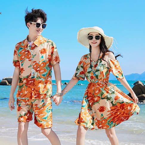 复古高级感港风衬衫情侣装2026新款夏季旅游穿搭海边拍照沙滩裙子
