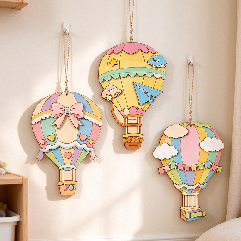 希宝 儿童热气球木质彩绘模具手工DIY制作涂色绘画装饰挂件材料包
