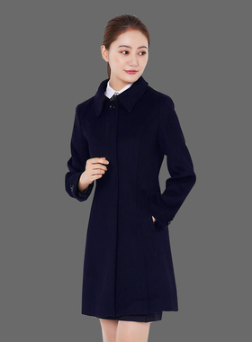 工作服女职业气质上班职业装加厚中长款黑色呢子大衣毛呢美容外套