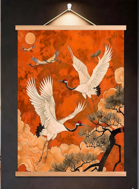 新中式仙鹤装饰画客厅书房床头玄关装饰画挂画国风有框松鹤延年
