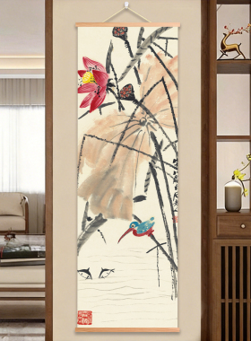 茶室写意画莲花图鸳鸯图荷花图荷叶图客厅书房玄关入户装饰挂画