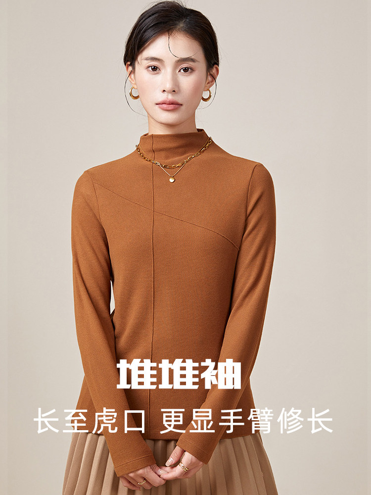 가을겨울 여성용 긴팔 밑단 셔츠 하프 터틀넥 파일소매 슬림앤톨 발열 ??및 보온 의류 항균 아우터 슬림핏 이너