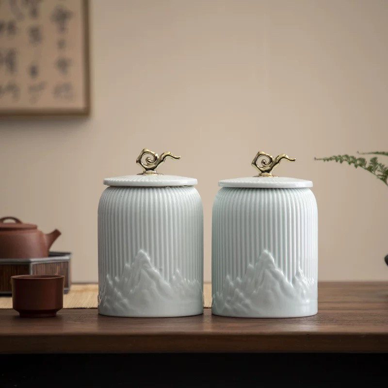 中式复古陶瓷茶叶罐密封罐中药粉罐家用防潮储存罐大号存茶药材罐