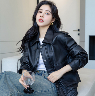 真皮皮衣女短款洋气时尚百搭高品质春秋复古进口羊皮夹克外套