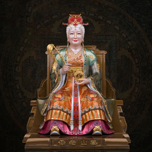 黎山老母神像纯铜彩绘骊山老母清圣祖紫元君高档家用供奉客厅摆件