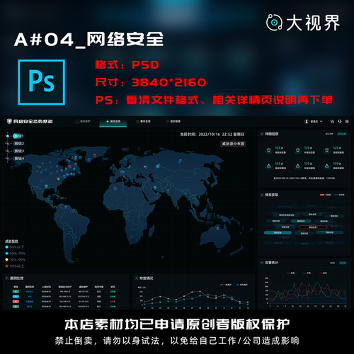 A#04_数据可视化网络安全数据大屏ui界面psd源文件设计素材
