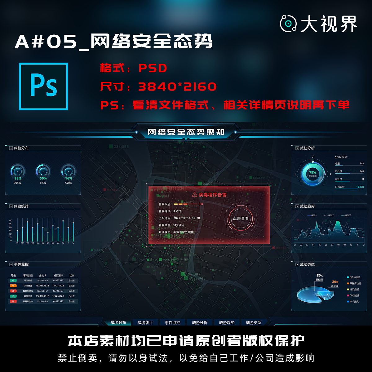 a#05_数据可视化网络安全态势感知数据大屏psd源文件设计素材