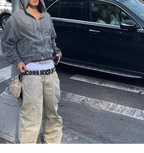 THUG CLUB星月金属拉链蒙面忍者卫衣水洗连帽开衫短款男潮牌外套