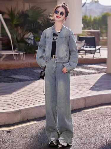 牛仔套装裤女时尚洋气显瘦两件套