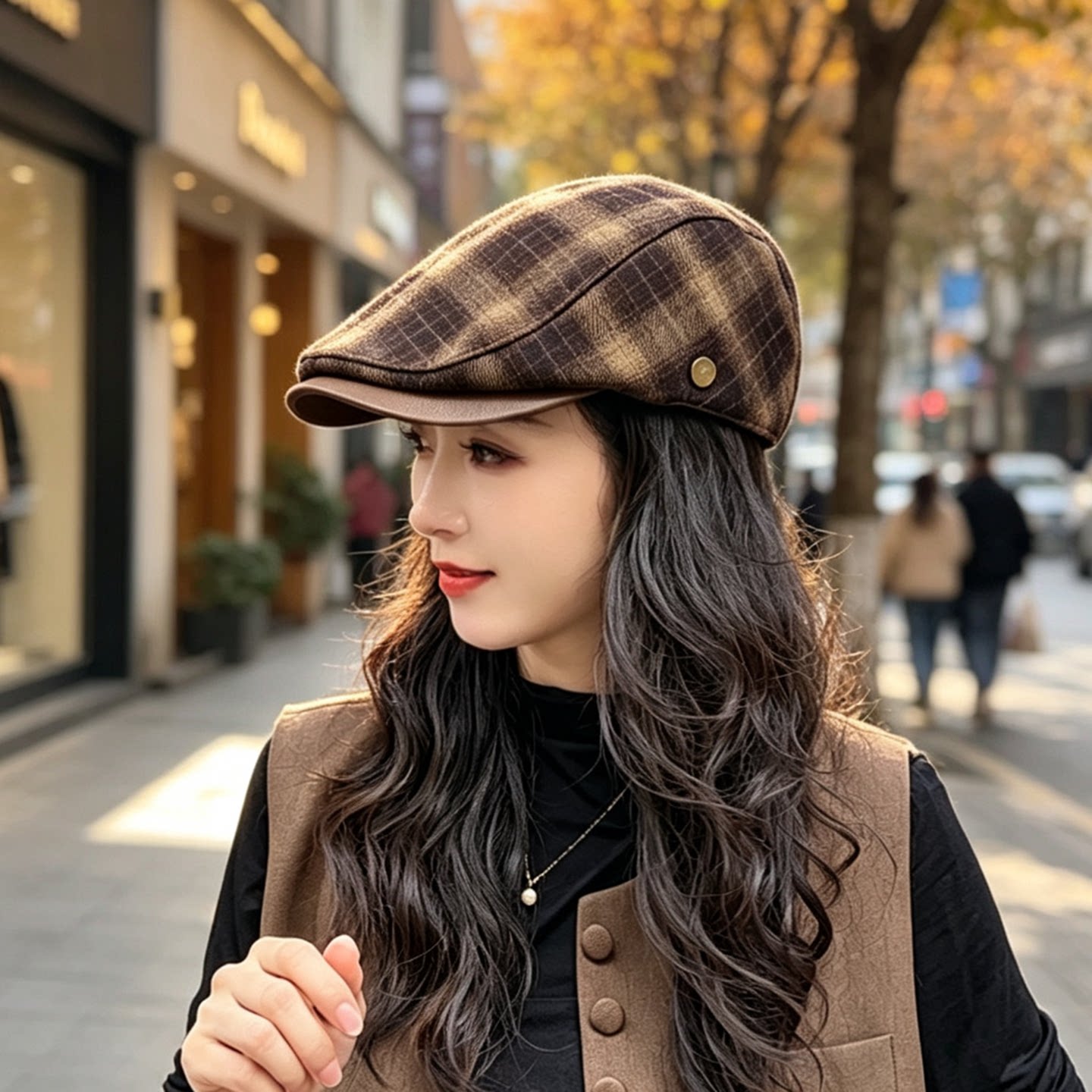 帽子女款2026新款春秋复古英伦显脸小百搭洋气时髦文艺格子鸭舌帽