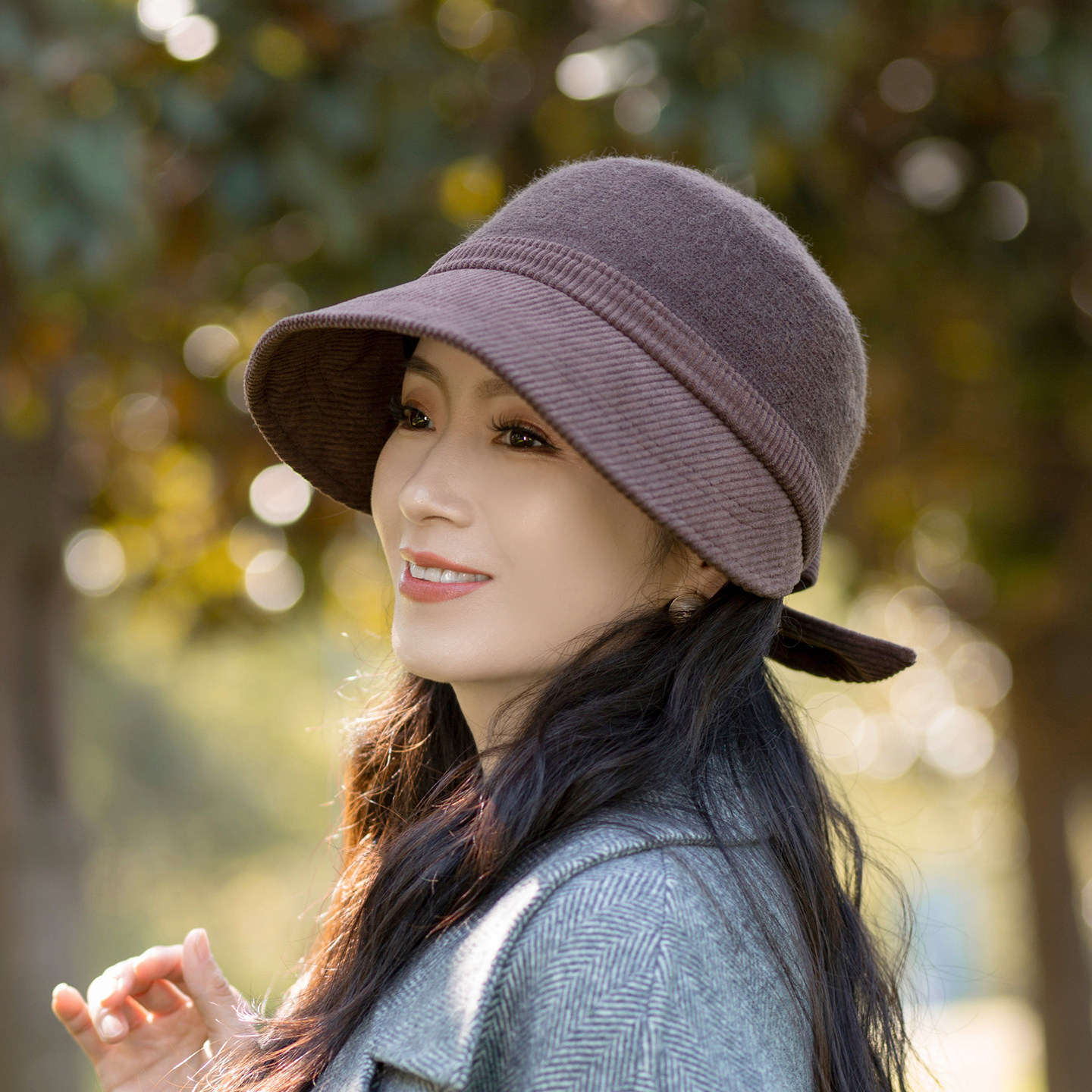 帽子女款秋冬大帽檐护耳显脸小鸭舌帽大头围冬季保暖蝴蝶结渔夫帽