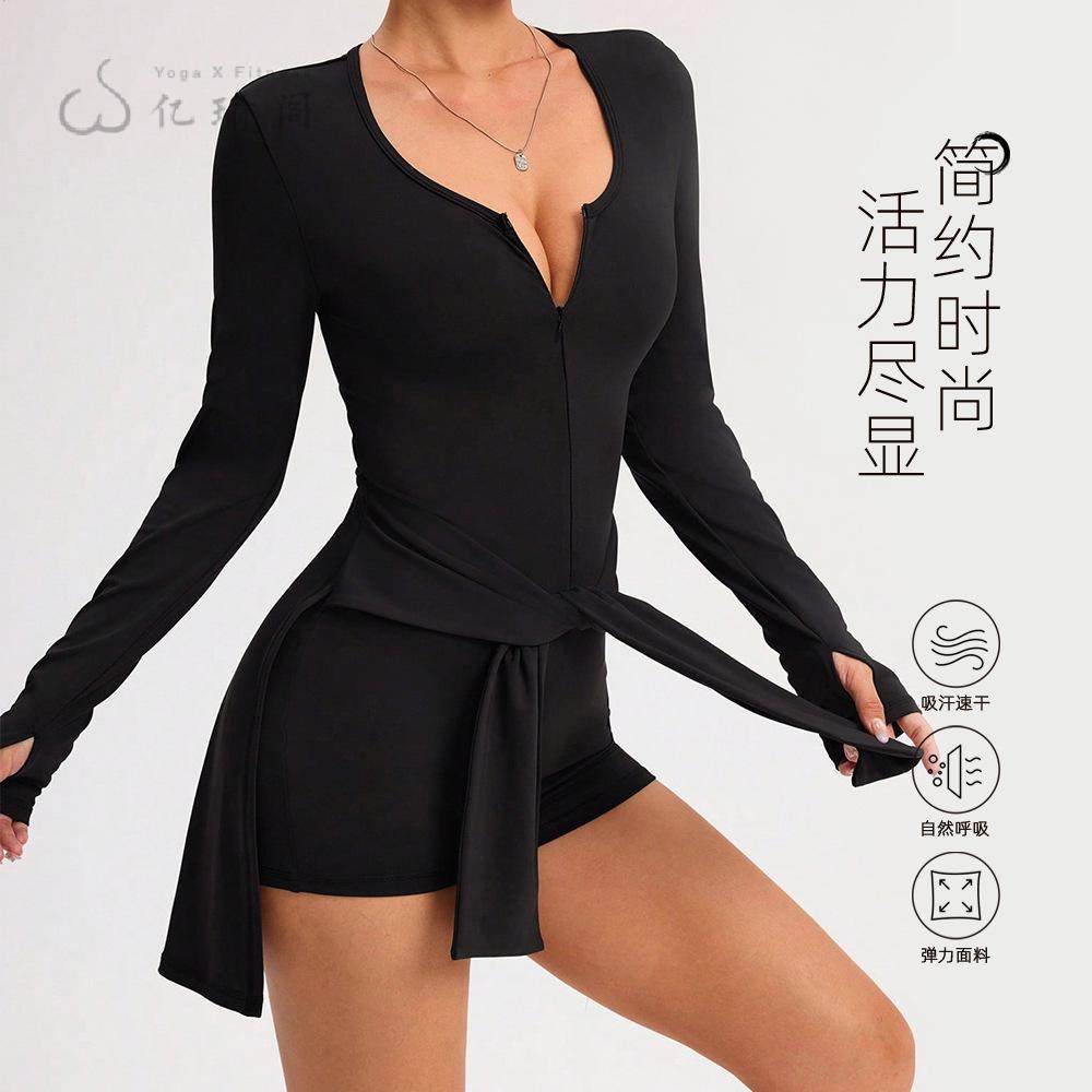 欧美热卖连体瑜伽服塑身长袖