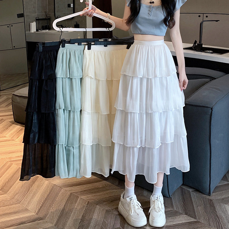 2025夏款修身宽松光纱百褶蛋糕女