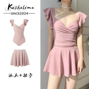 保守遮肚显瘦钢托泡温泉女孩泳装 泳衣女夏感in新款 连体裙装