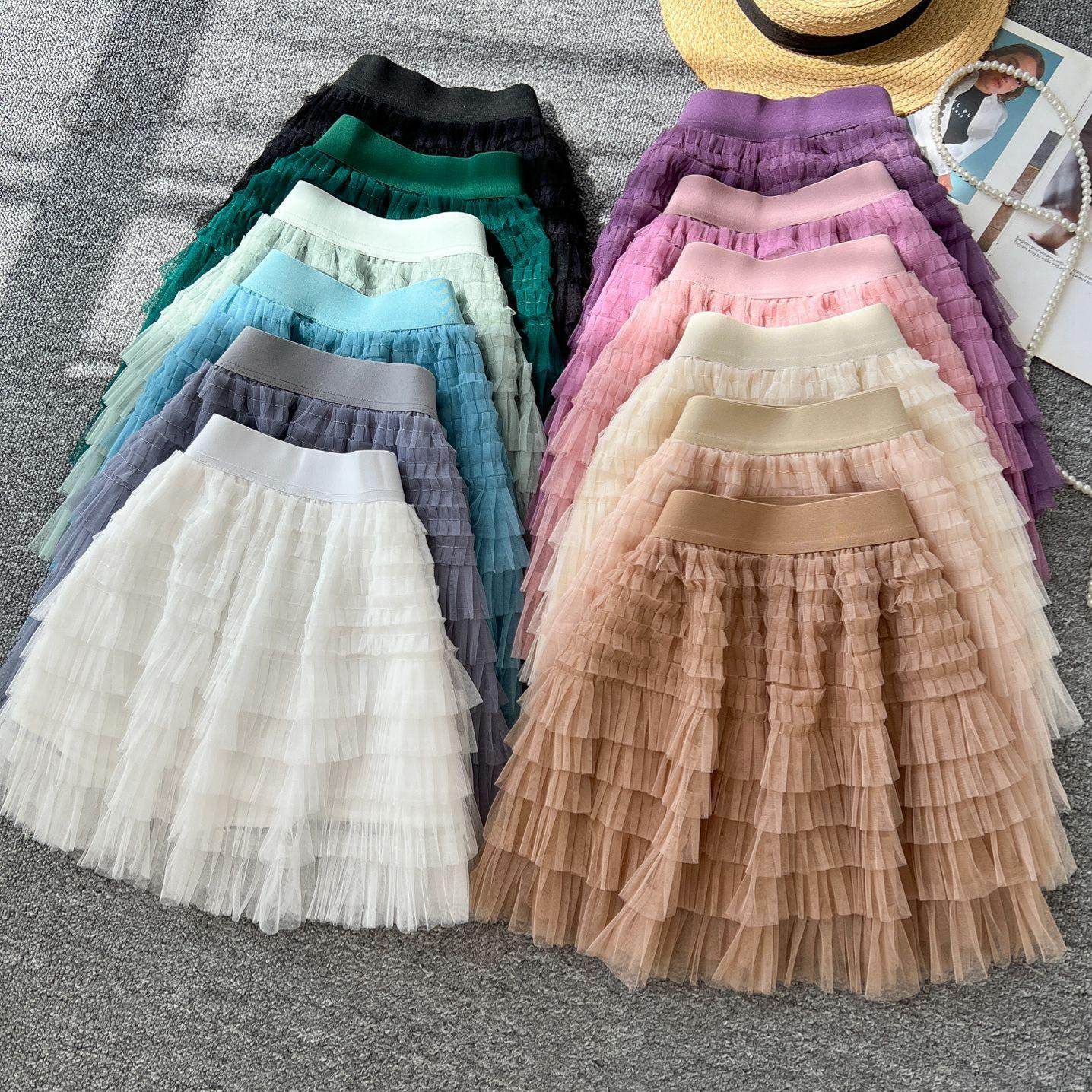 双层蛋糕裙女新款松紧腰高腰显瘦