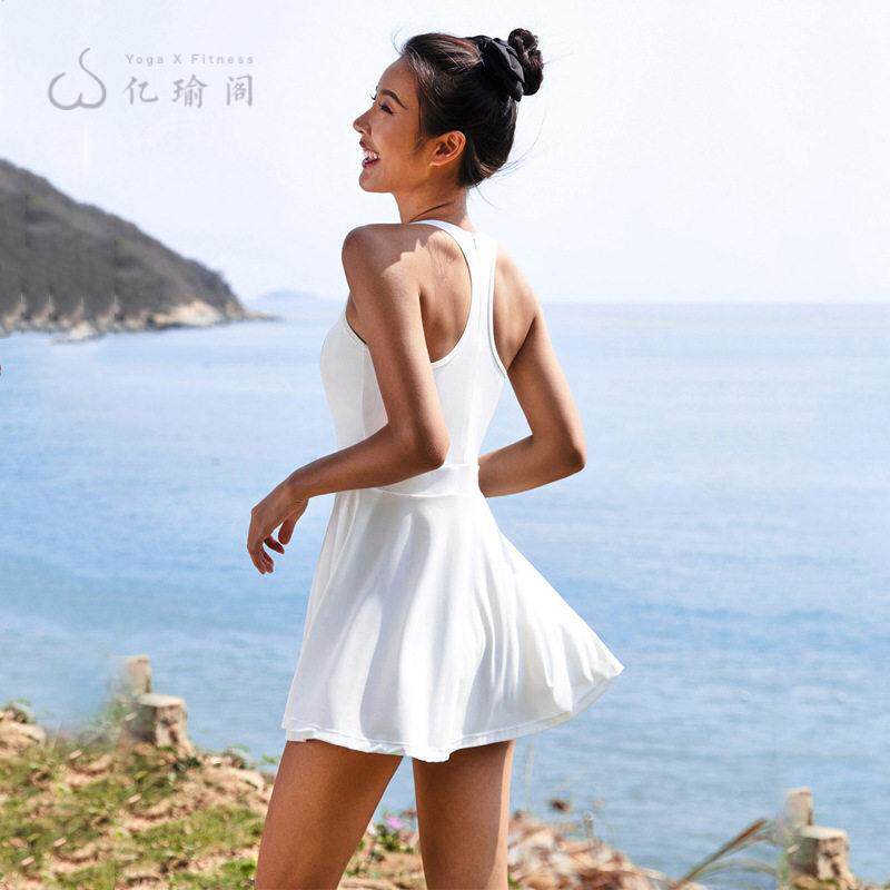 网球服女连衣裙速干裸感运动短裙泳衣瑜伽健身白色羽毛球服女