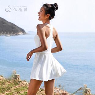 网球服女连衣裙速干裸感运动短裙泳衣瑜伽健身白色羽毛球服女