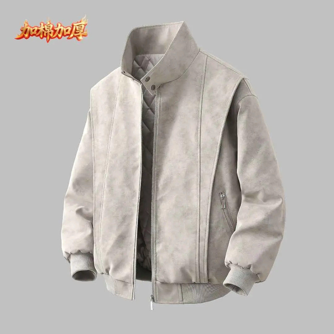 【加厚款】秋冬新款蛋白软皮棉衣夹克美式外套潮流机车宽松棉服