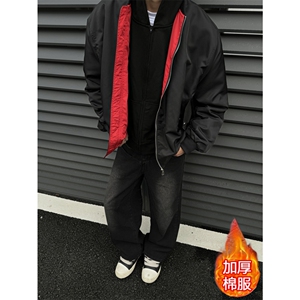 美式复古哈灵顿G9棉衣男秋冬季撞色vintage潮牌高街机车防风棉服