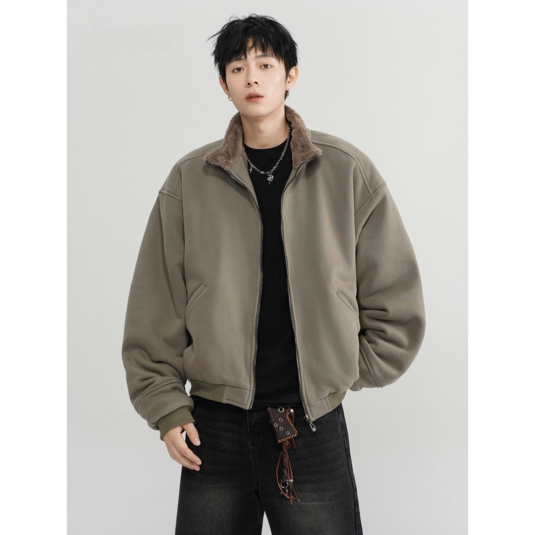 美式解构加绒加厚立领棉衣男女秋冬季新款宽松夹克保暖情侣外套潮