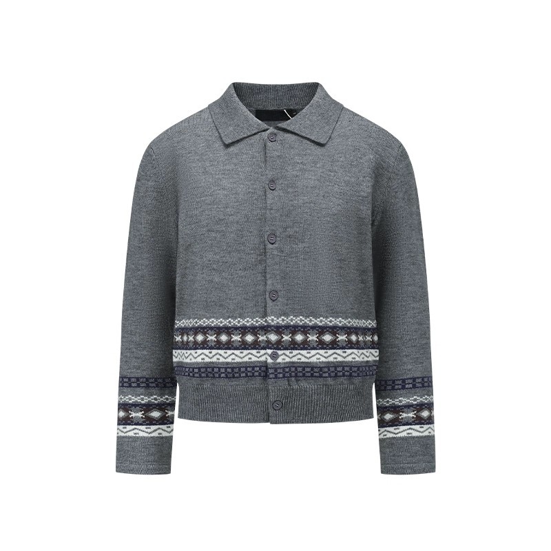 费尔岛提花开衫翻领高级感针织衫男女美式复古Polo领干练正肩毛衣