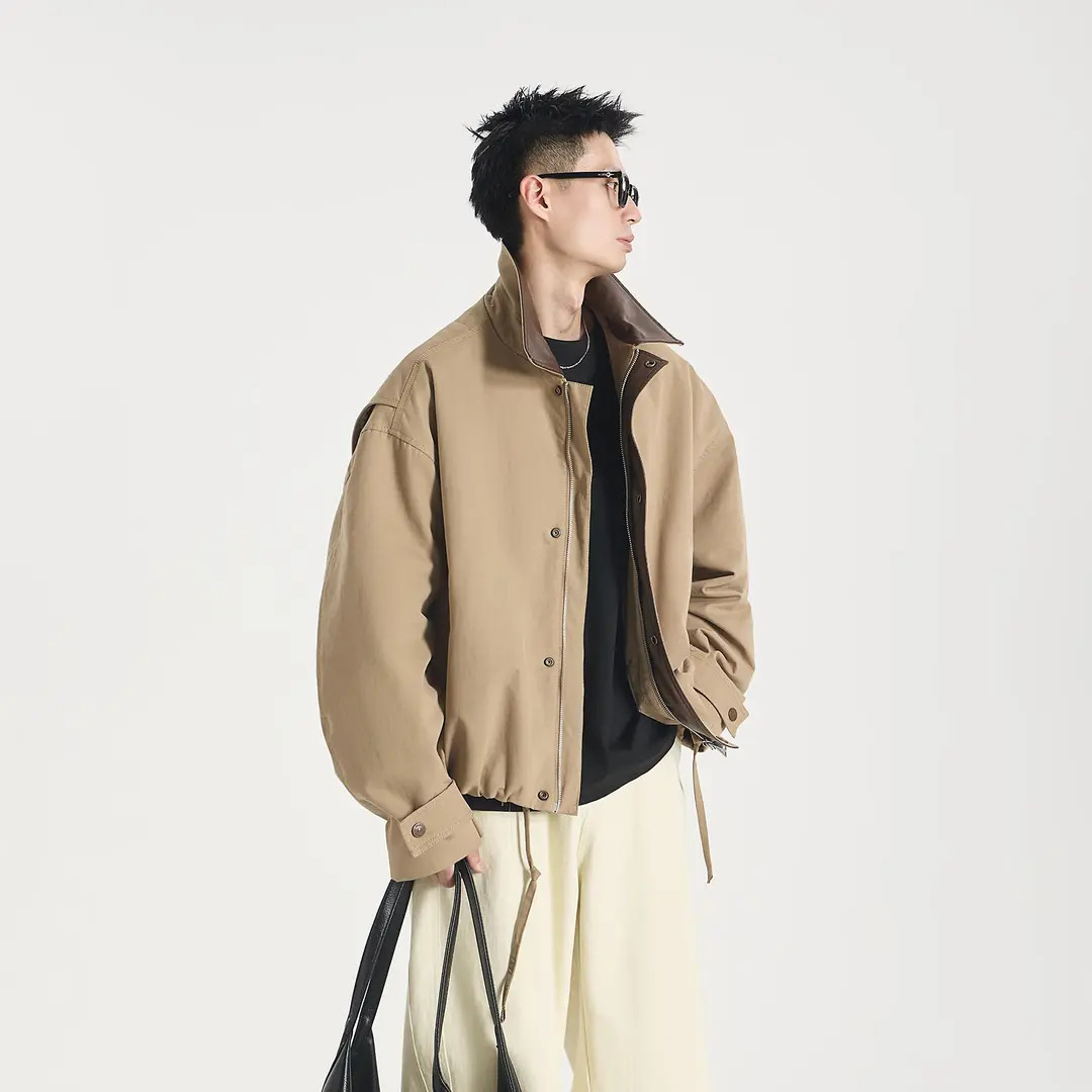 『琥珀流光』复古巴恩风撞色拼接简约宽松老钱夹克外套