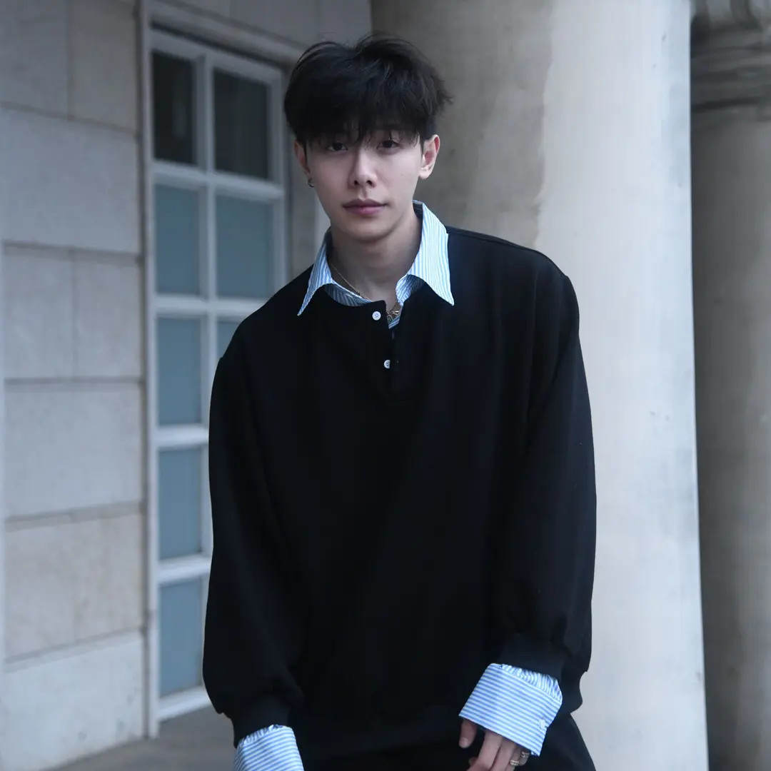 「假两件 撞色拼接」衬衫领卫衣长袖男女翻领宽松